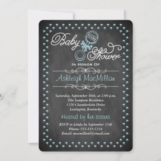 ChalkboardBaby shower Invite - Blauw Kaart (Voorkant)