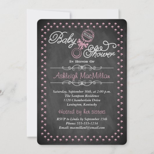 ChalkboardBaby shower Invite - Roze Kaart (Voorkant)