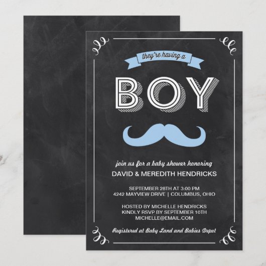  ChalkboardBaby shower Kaart (Voorkant / Achterkant)