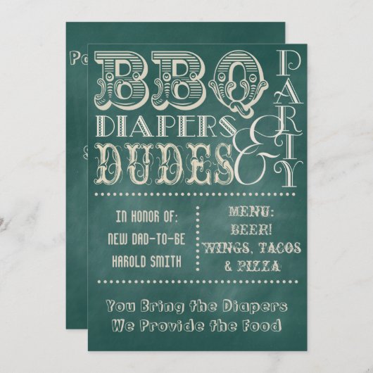 Chalkboardbeiendoppen en DUDES-Baby shower 3 Kaart (Voorkant / Achterkant)