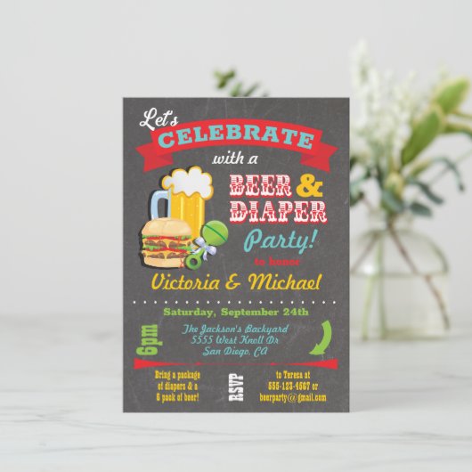 Chalkboardbier en Baby shower van luiers Kaart (Staand voorkant)
