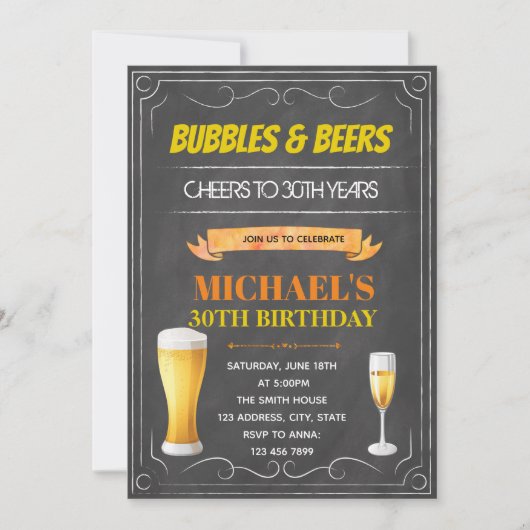 Chalkboardblaasjes en brouwerij-verjaardagskaart kaart (Voorkant)