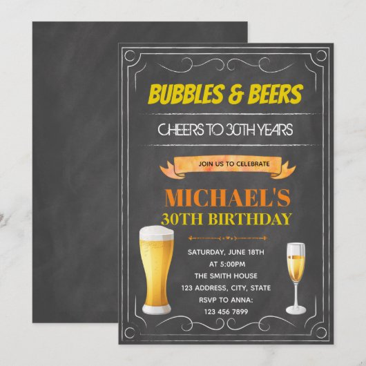 Chalkboardblaasjes en brouwerij-verjaardagskaart kaart (Voorkant / Achterkant)