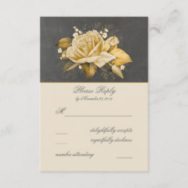 Chalkboardbloemen Gold Wedding RSVP Kaartje