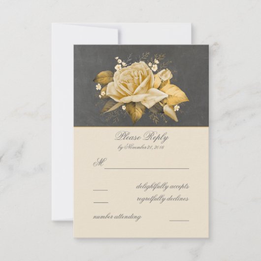 Chalkboardbloemen Gold Wedding RSVP Kaartje (Voorkant)