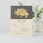 Chalkboardbloemen Gold Wedding RSVP Kaartje (Staand voorkant)