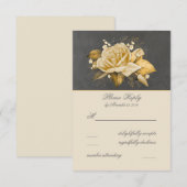 Chalkboardbloemen Gold Wedding RSVP Kaartje (Voorkant / Achterkant)