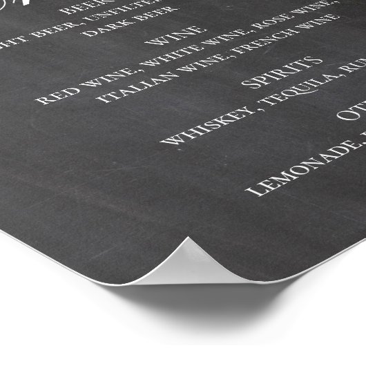 Chalkboardbruiloft drinken. Roze florale alcohol Poster (Hoek)