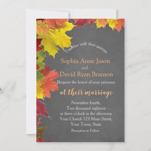 Chalkboardbruiloft met rotsvaste val kaart (Voorkant)