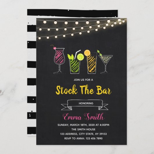 Chalkboardcocktail is voorzien van een uitnodiging (Voorkant / Achterkant)