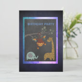 Chalkboarddierentuin blauw verjaarfeest kaart (Staand voorkant)