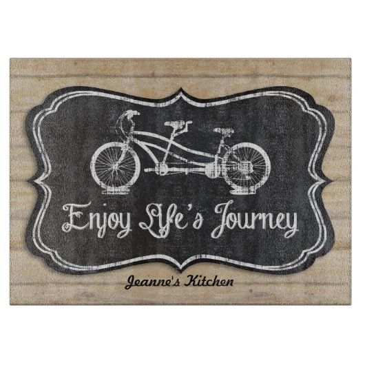 Chalkboardfiets voor twee houten hekplanken snijplank (Voorkant)