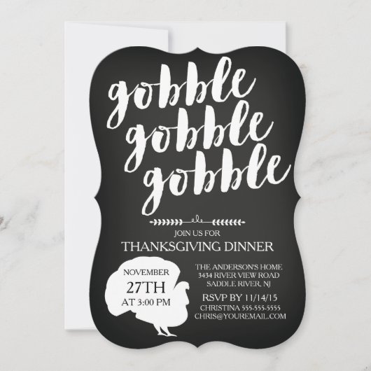 ChalkboardGobble Gobble Turkey Thanksgiving Dinner Kaart (Voorkant)