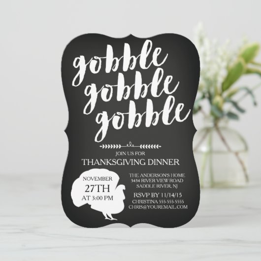 ChalkboardGobble Gobble Turkey Thanksgiving Dinner Kaart (Staand voorkant)