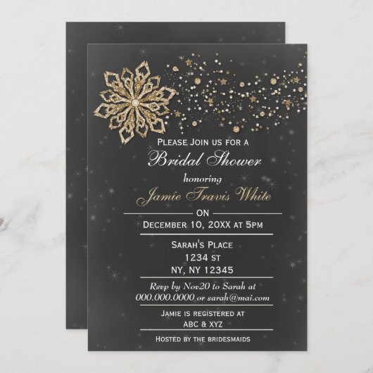 Chalkboardgoud Winter Vrijgezellenfeest Uitnodigin Kaart (Voorkant / Achterkant)