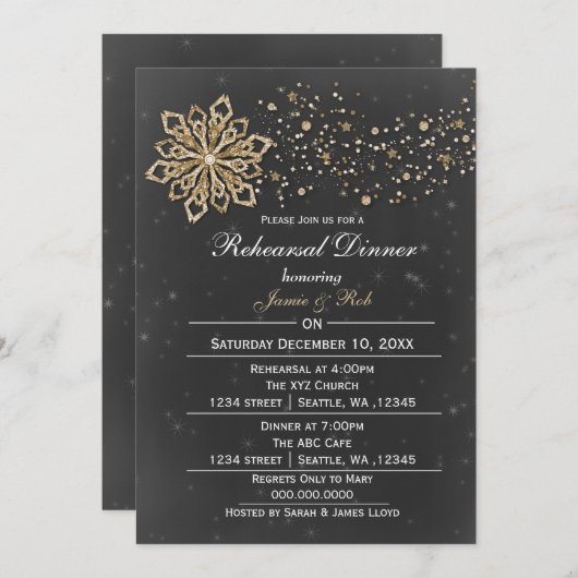 Chalkboardgoud Winterrepetitie Inbeluitnodiging Kaart (Voorkant / Achterkant)