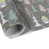 Chalkboardkerstbomen en kastelen Roze geel Cadeaupapier (Rol Hoek)