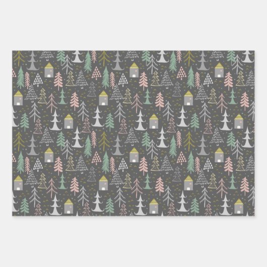 Chalkboardkerstbomen en kastelen Roze geel Inpakpapier Vel (Voorkant 3)