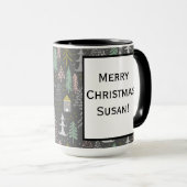 Chalkboardkerstbomen en kastelen Roze geel Mok (Voorkant rechts)