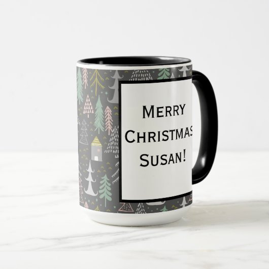 Chalkboardkerstbomen en kastelen Roze geel Mok (Voorkant rechts)