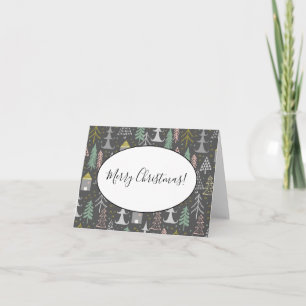 Chalkboardkerstbomen en kastelen Roze geel Notitiekaartje