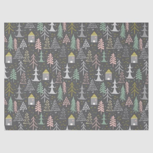 Chalkboardkerstbomen en kastelen Roze geel Tissuepapier (Voorkant)