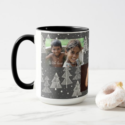 Chalkboardkerstbomen Snewing Stars Foto Mok (Met donut)