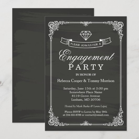  ChalkboardLijst Diamond Engagement Party Kaart (Voorkant / Achterkant)
