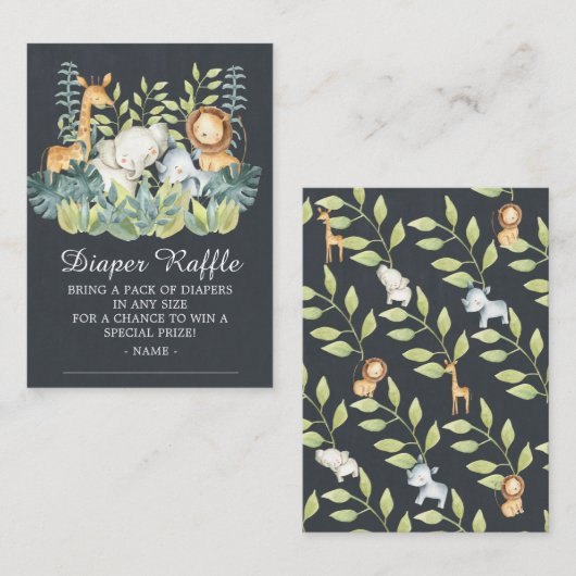ChalkboardOerwoud Dierlijk Baby shower Draad Raffl Informatiekaartje (Voorkant / Achterkant)