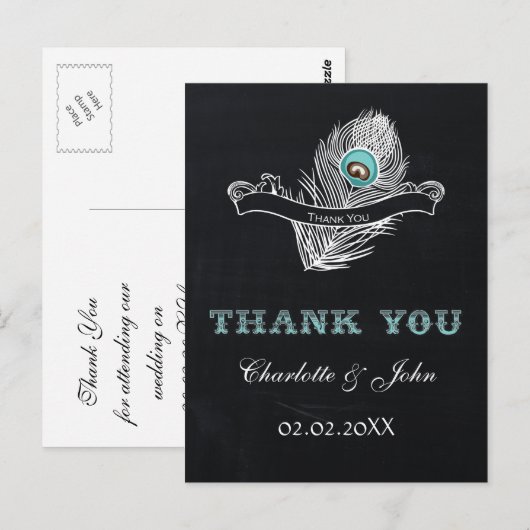  Chalkboardpauw bruiloft Hartelijk dank Briefkaart (Voorkant / Achterkant)