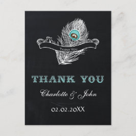 Chalkboardpauw bruiloft Hartelijk dank Briefkaart