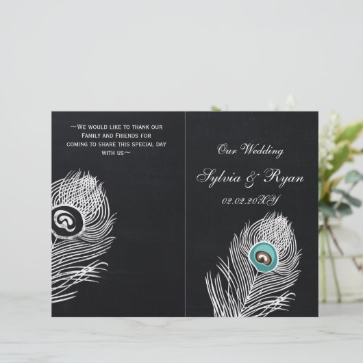  Chalkboardpauw-trouwprogramma's gevouwen (Staand voorkant)