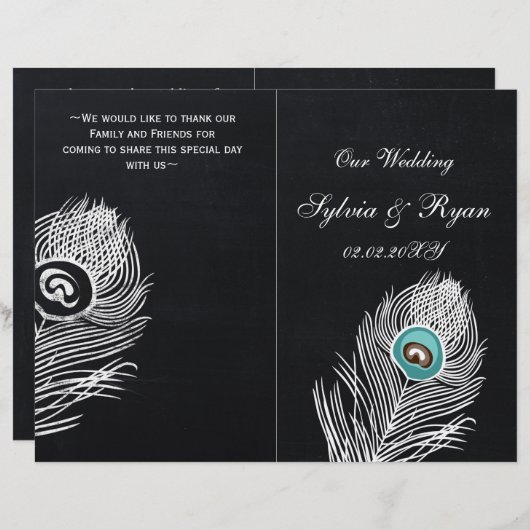  Chalkboardpauw-trouwprogramma's gevouwen (Voorkant / Achterkant)