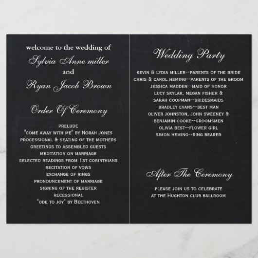  Chalkboardpauw-trouwprogramma's gevouwen (Achterkant)