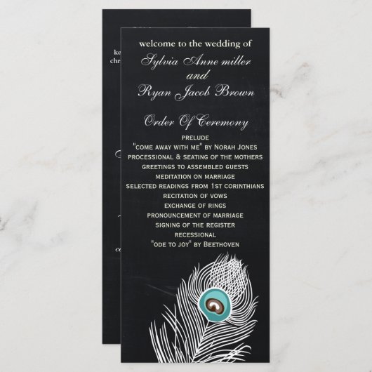 Chalkboardpauw-trouwprogramma's theelengte programmakaart (Voorkant / Achterkant)