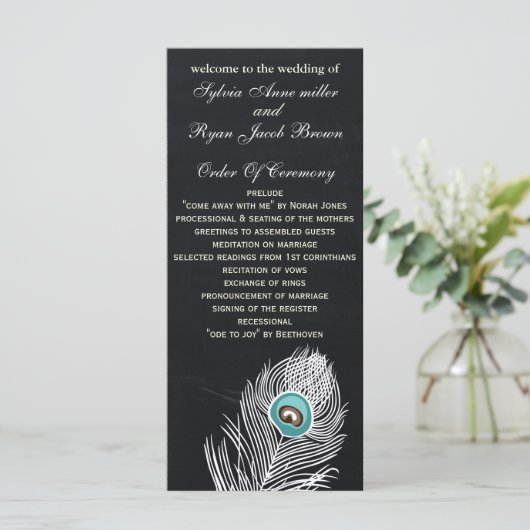 Chalkboardpauw-trouwprogramma's theelengte programmakaart (Staand voorkant)