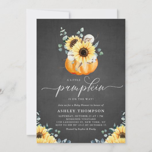 Chalkboardpompoen en Baby shower van zonnebloempit Kaart (Voorkant)