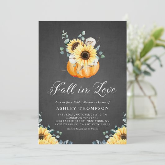 Chalkboardpompoen en zonnebloemen Vrijgezellenfees Kaart (Staand voorkant)