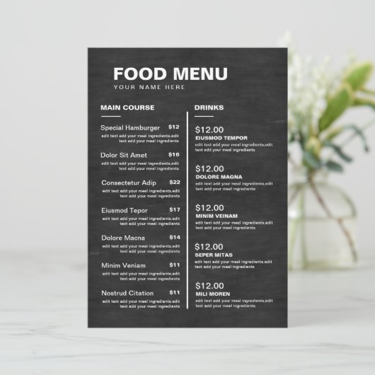 Chalkboardrestaurant menu Drink | Prijslijst (Staand voorkant)