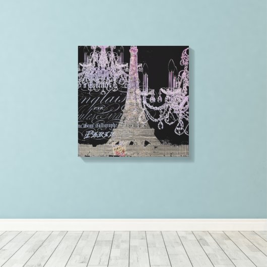 chalkboardscripts chandelier paris eiffeltoren canvas afdruk (Insitu (Houten vloer))