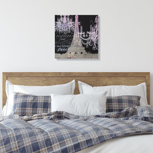 chalkboardscripts chandelier paris eiffeltoren canvas afdruk (Insitu (Slaapkamer))