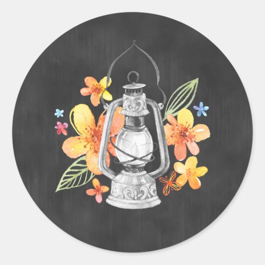ChalkboardSticker met gele bloemen en lantern Ronde Sticker (Voorkant)
