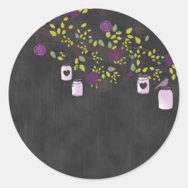 ChalkboardSticker met Paarse Mason Jars Ronde Sticker