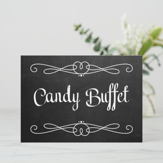 Chalkboardstijl "Snoep Buffet" Weddenschap Kaart (Staand voorkant)