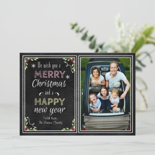 Chalkboardstijl We wensen u een prettig kerstfeest Feestdagenkaart (Staand voorkant)