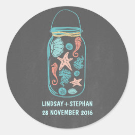 Chalkboardstrandmoer jar schattige trouwstickers ronde sticker