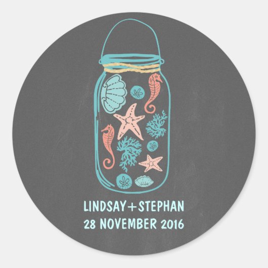 Chalkboardstrandmoer jar schattige trouwstickers ronde sticker (Voorkant)