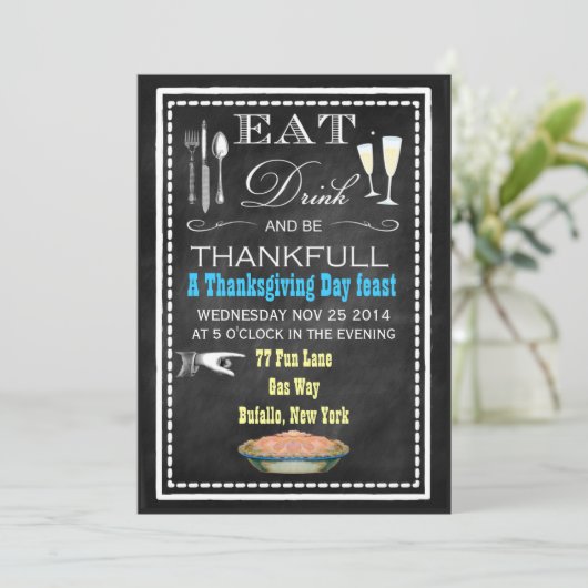 ChalkboardThanksgiving Dinner Party-uitnodigingen Kaart (Staand voorkant)