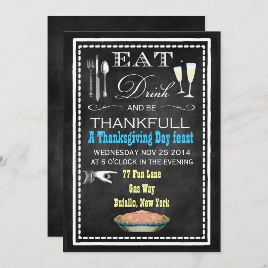 ChalkboardThanksgiving Dinner Party-uitnodigingen Kaart (Voorkant / Achterkant)
