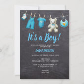 Chalkboardwas Het is een Baby shower van een jonge Kaart (Voorkant)